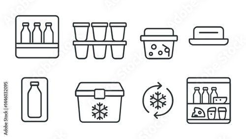 Minimalist icons of dairy and frozen food storage solutions for digital and print design