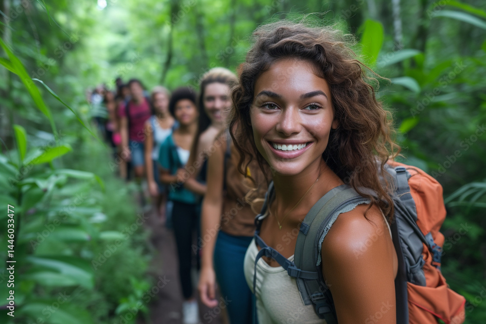 THE vibrant and varied group of friends joyfully embarks on an exhilarating hike through the breathtakingly lush and verdant forest trail THE vibrant and varied group of friends joyfully embarks on an exhilarating hike through the breathtakingly lush and verdant forest trail