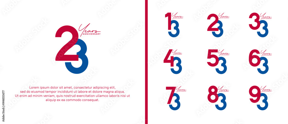 set of anniversary logo flat red and blue color on white background for celebration moment set of anniversary logo flat red and blue color on white background for celebration moment