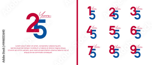 set of anniversary logo flat red and blue color on white background for celebration moment