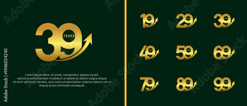 set of anniversary logo flat gold color on green background for celebration moment