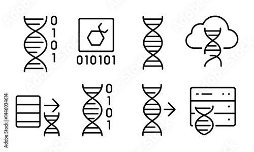 Genetic data integration icons for digital and cloud computing design