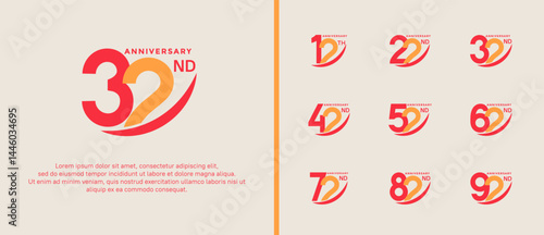 set of anniversary logo flat orange and yellow color on white background for celebration moment