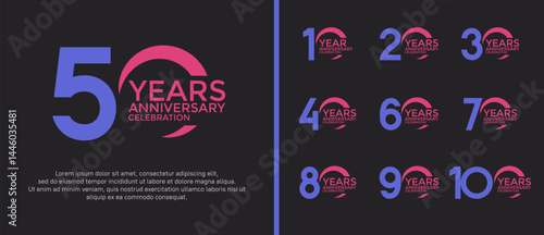 set of anniversary logo flat purple and pink color on black background for celebration moment