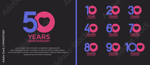 set of anniversary logo flat purple and pink color on black background for celebration moment