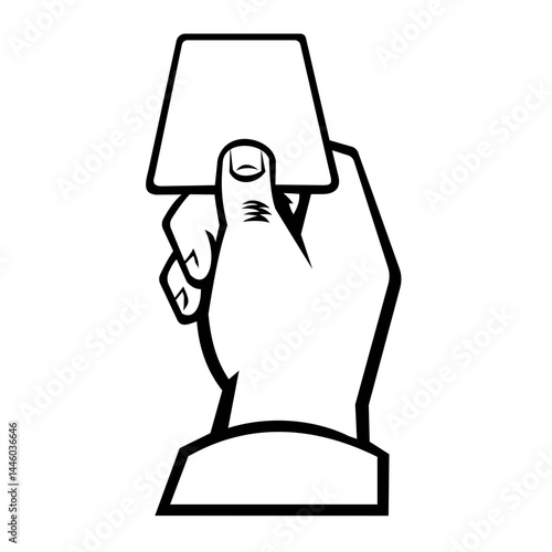 Retro style illustration of a hand holding a credit card or key card keycard with thumb and index finger viewed from high angle on isolated background done in retro black and white style.