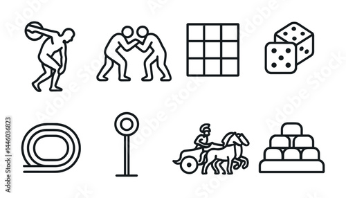 Ancient olympic games symbols and activities vector collection
