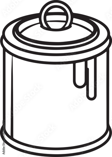 paint can line art, black outline, vector and illustration, coloring book page line art drawing
