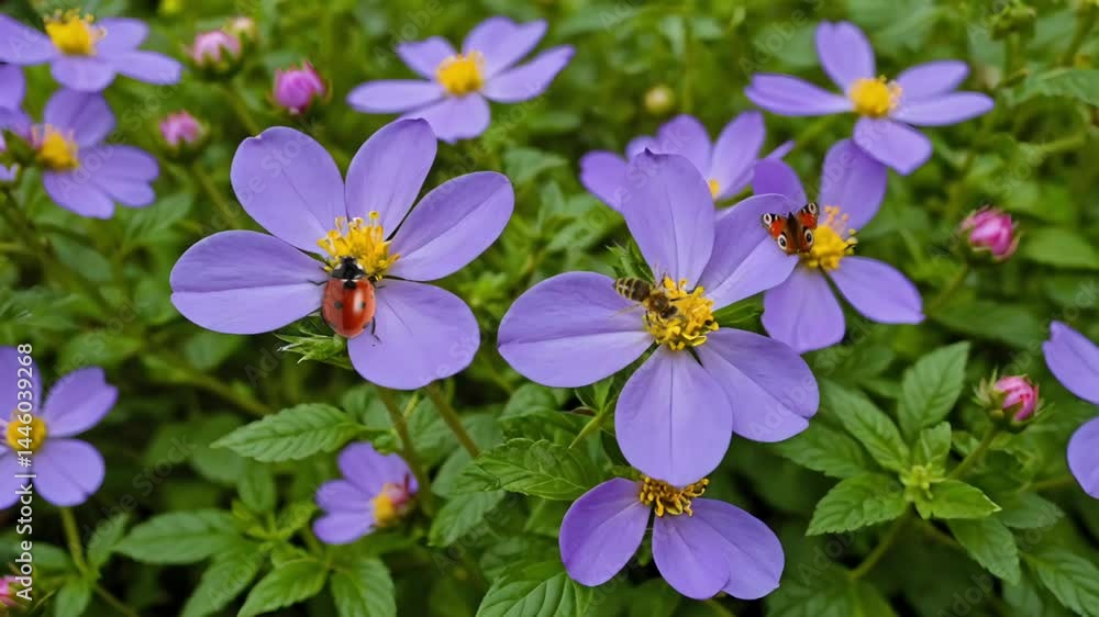 purple flowers in the garden Seamless looping 4k time-lapse animation video background purple flowers in the garden Seamless looping 4k time-lapse animation video background