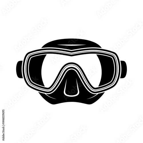Dive Mask Silhouette: A sleek, minimalist black and white graphic of a dive mask, perfect for representing underwater exploration and adventure.