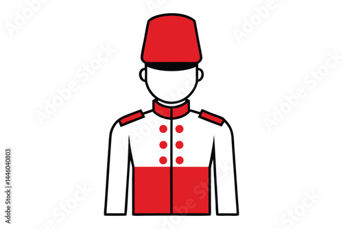 Hotel Bellhop or Doorman Illustration in Red and White Attire