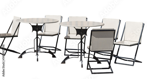 Table and chairs of summer cafe on white