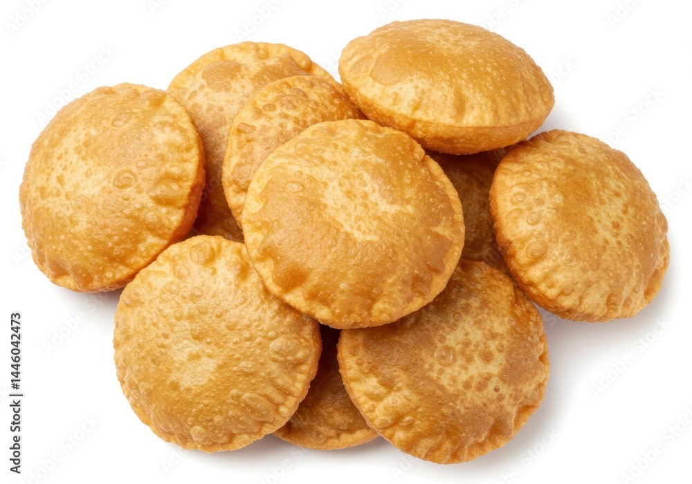Pile of freshly fried puri bread on a white background ready to eat Pile of freshly fried puri bread on a white background ready to eat