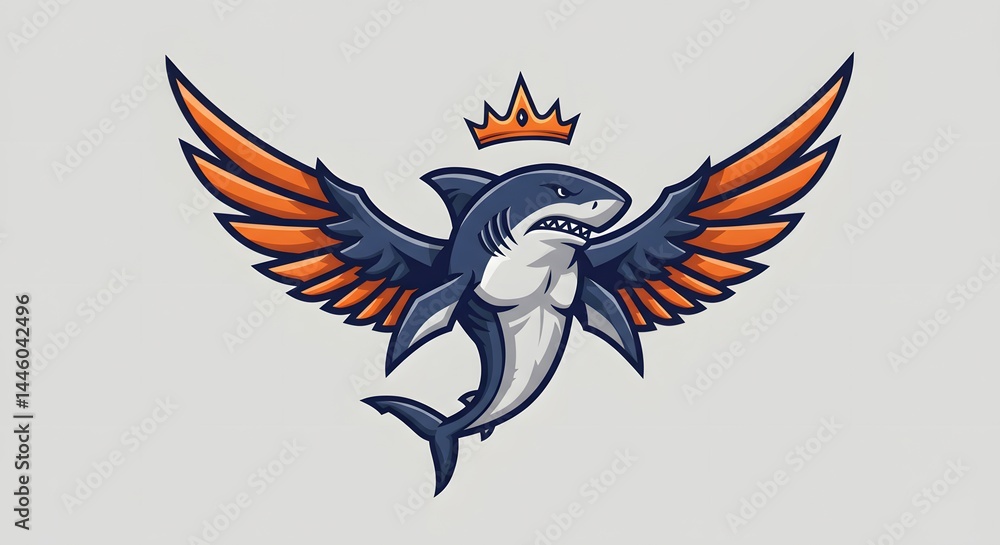 Obraz premium Shark with Wings and Crown Illustration