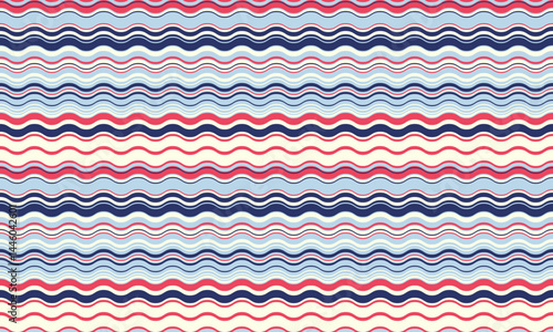 Vibrant wavy stripes in pastel blues, pinks, and navy create a cheerful, seamless pattern. Perfect for textile design, website backgrounds, or any project needing a playful, summery feel.