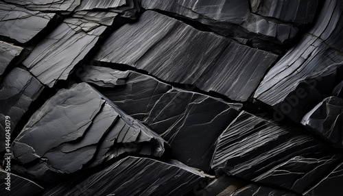 layered black slate texture with distinct geological patterns for background design