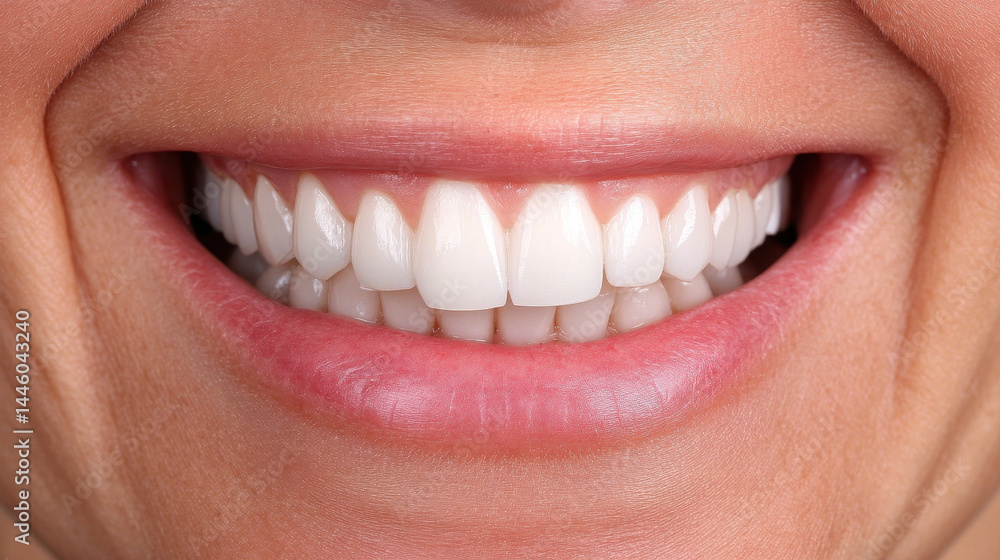 Bright and cheerful smile showcases perfectly aligned, white teeth, reflecting good dental hygiene and health. close up emphasizes beauty of smile and importance of oral care Bright and cheerful smile showcases perfectly aligned, white teeth, reflecting good dental hygiene and health. close up emphasizes beauty of smile and importance of oral care