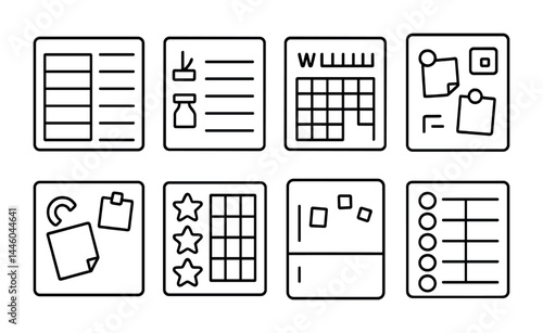 Organization and planning icons for office design and productivity tools