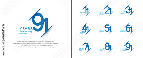 set of anniversary logo style with slash. vector design blue color for celebration