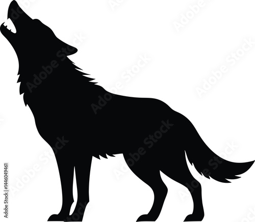 wolf howl silhouette vector, wolf icon black silhouette
