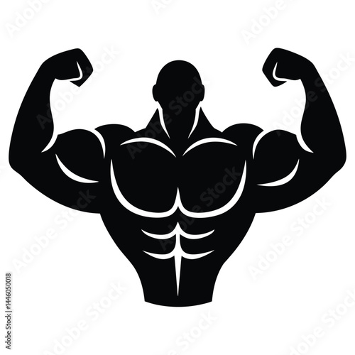 Powerful Muscular Physique Bodybuilding Silhouette Illustration