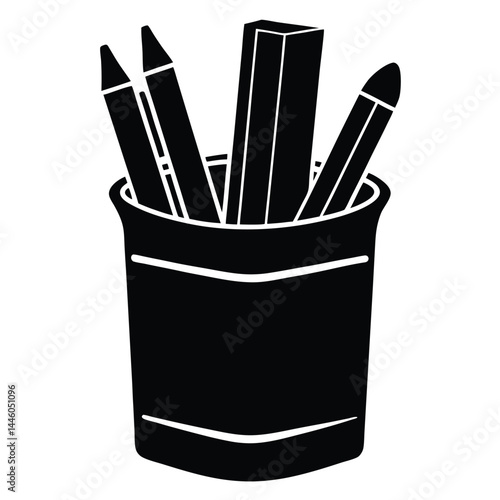 librarian element isolated pencil holder with pens on white background
