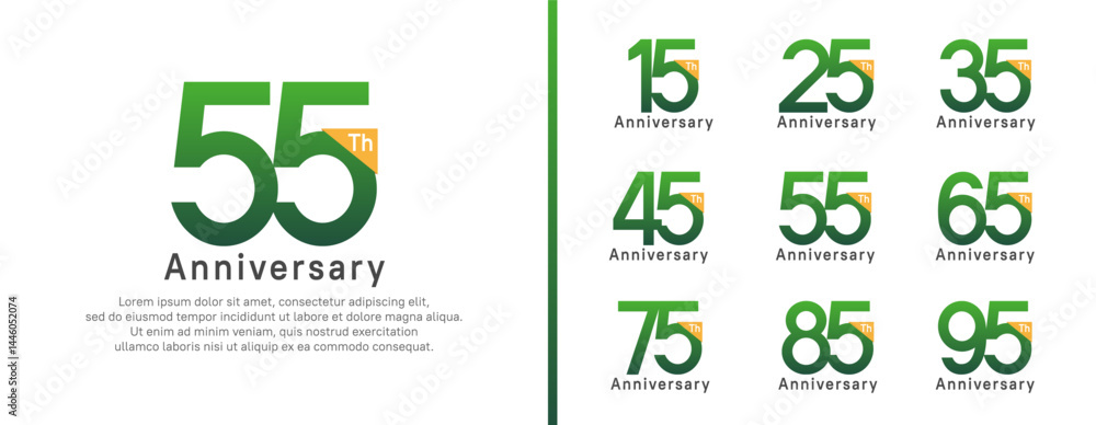 set of anniversary logo style. vector design green color for celebration set of anniversary logo style. vector design green color for celebration