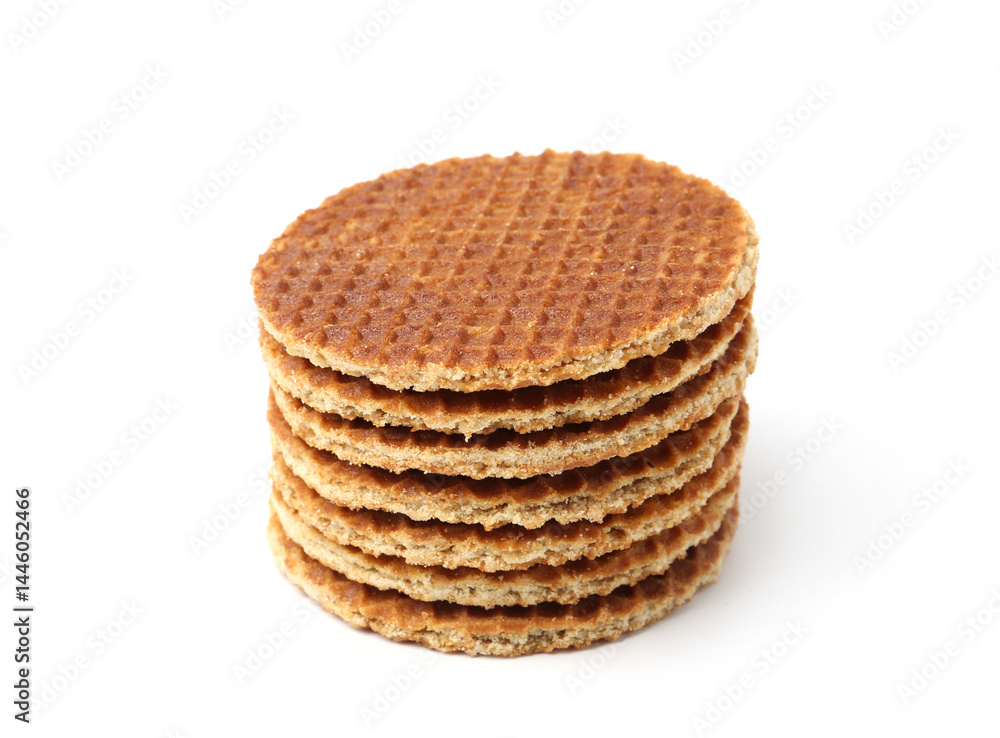 Stack of tasty round waffles isolated on white Stack of tasty round waffles isolated on white