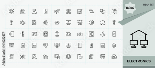 Electronics icon set. Containing device, smart, tech, technology, electronic and more. Gadget icon set. Minimal linear icons. Editable stroke collections.