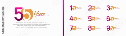 set of anniversary logo style with handwriting. vector design orange and purple color for celebration