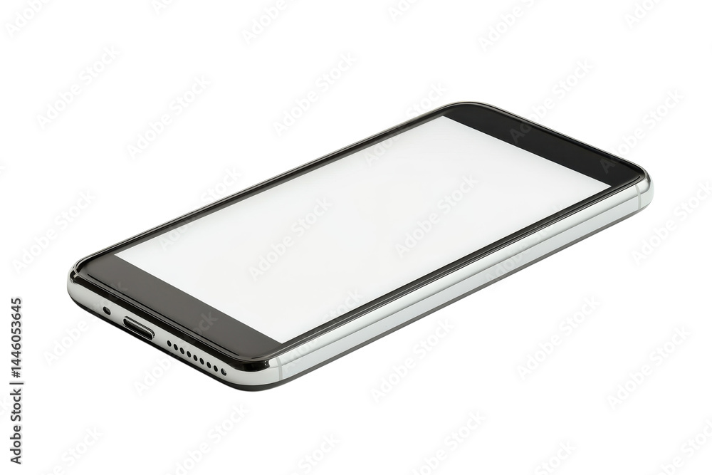 Sleek modern smartphone blank screen isolated on white background showcasing minimalist design and Sleek modern smartphone blank screen isolated on white background showcasing minimalist design and