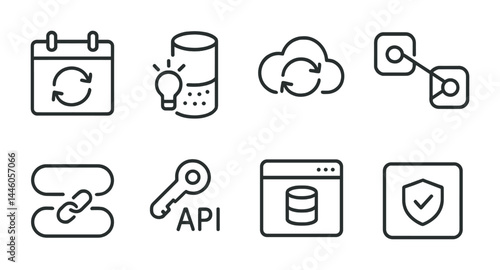 Cloud integration and data security icons for technology design projects