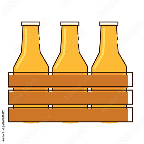 Flat beer bottles crate. Vector