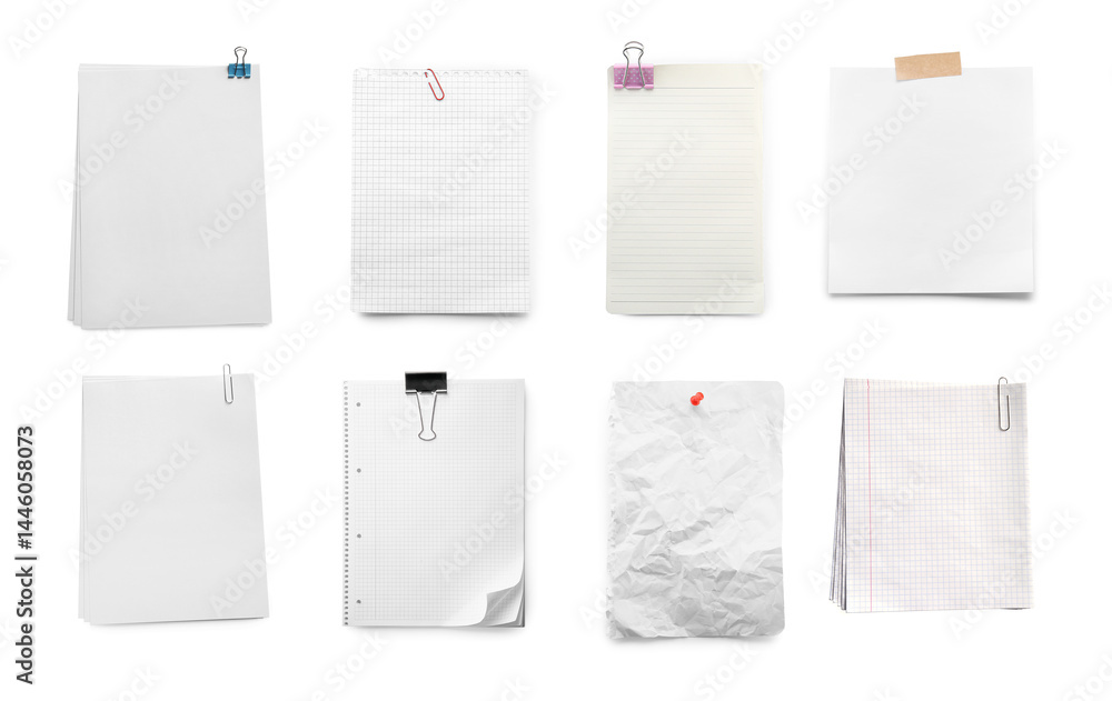Different notebook sheets isolated on white, set Different notebook sheets isolated on white, set