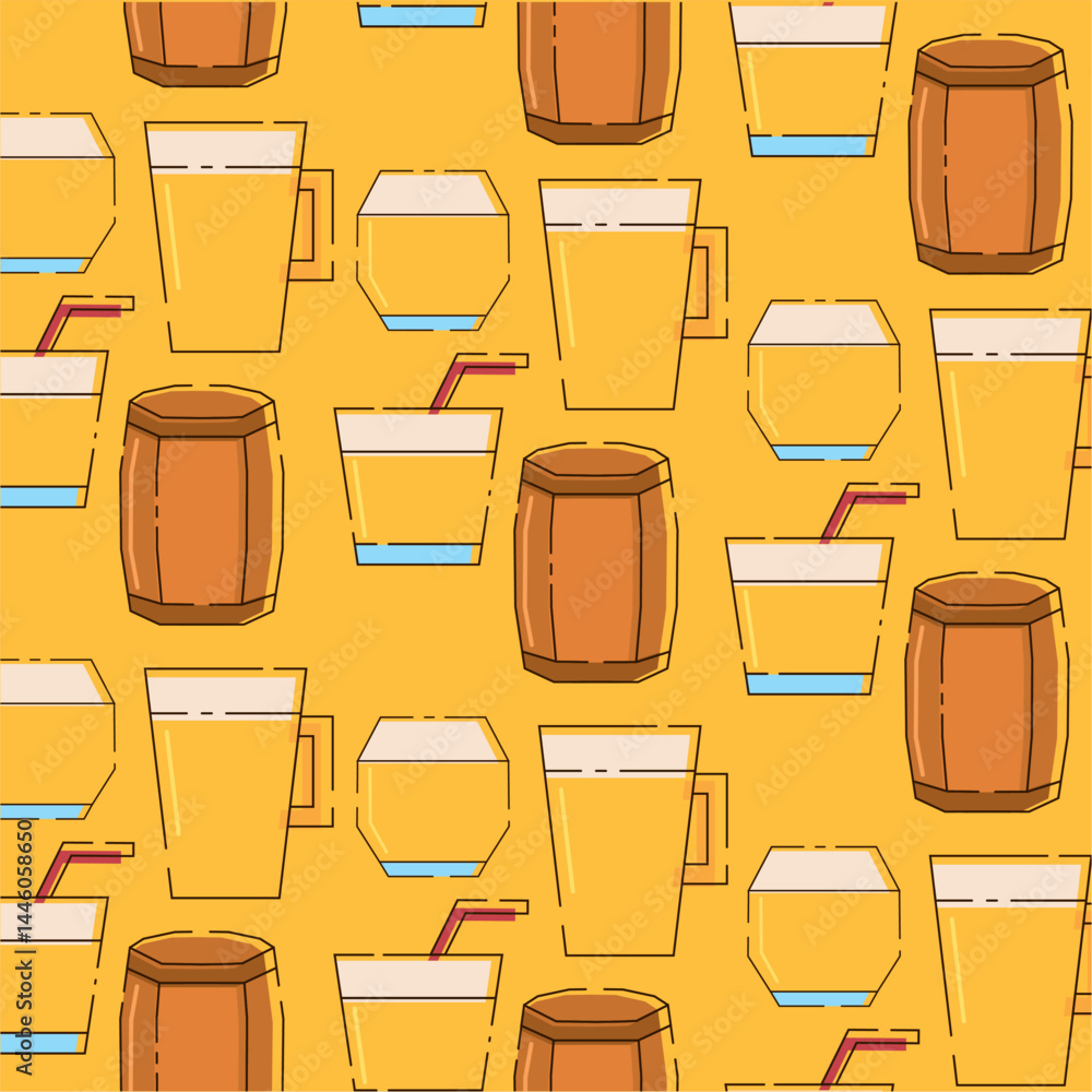 Beer mugs and bottles pattern. Vector Beer mugs and bottles pattern. Vector