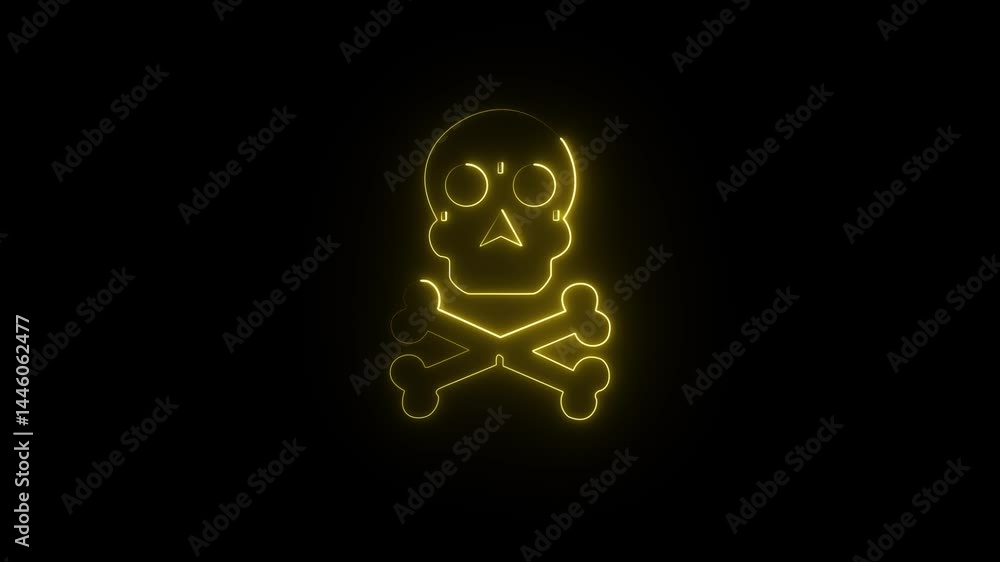 Skull Crossbones neon sign appear in center and disappear after some time. on the black, background Animated neon icon Looped animation. Skull Crossbones neon sign appear in center and disappear after some time. on the black, background Animated neon icon Looped animation.