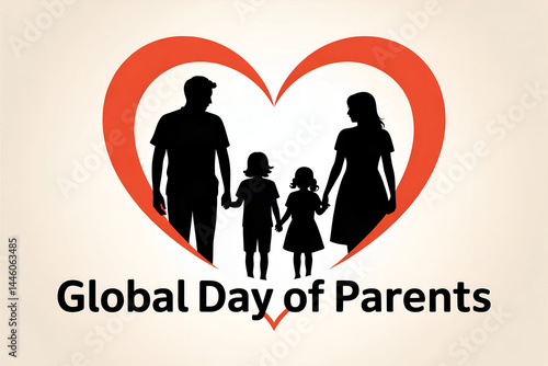Family silhouette in red heart with Global Day of Parents text