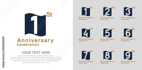 Anniversary logo set vector design, black and brown color for celebration event