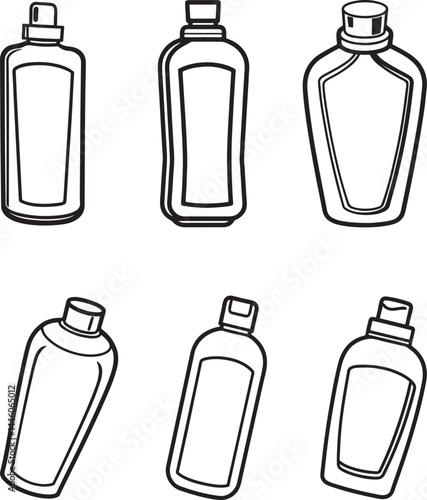 set of shampoo line art, black outline, vector and illustration, coloring book page line art drawing