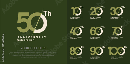 Anniversary logo set vector design, green and white color for celebration event