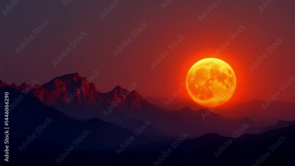 Magical Scene of Full Moon Floating Above the Hills Magical Scene of Full Moon Floating Above the Hills