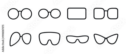 Different styles of eyeglass frames outline for design projects
