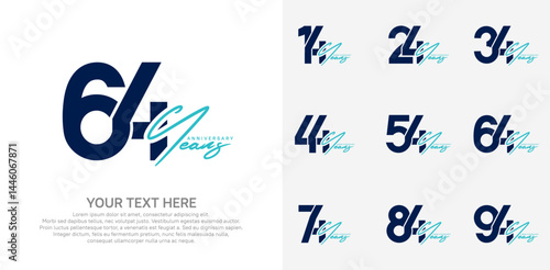Anniversary logo set vector design, black and blue color for celebration event