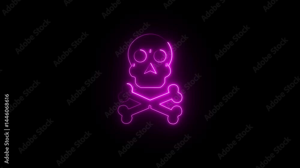 Skull Crossbones neon sign appear in center and disappear after some time. on the black, background Animated neon icon Looped animation. Skull Crossbones neon sign appear in center and disappear after some time. on the black, background Animated neon icon Looped animation.