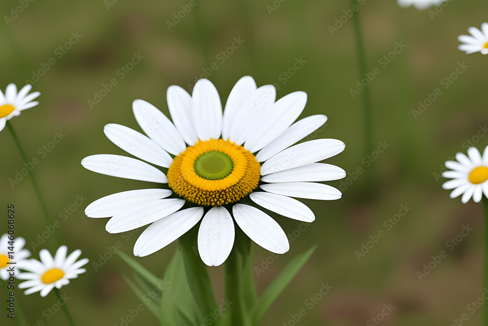 Obraz premium White daisy flowers bloom in the spring garden, their delicate petals a symbol of nature's beauty amidst the green grass