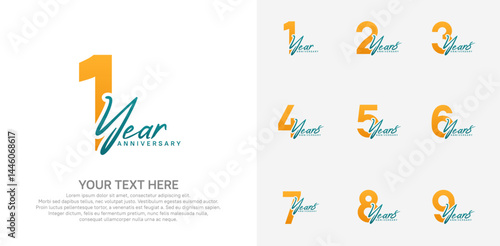Anniversary logo set vector design, orange and blue color for celebration event
