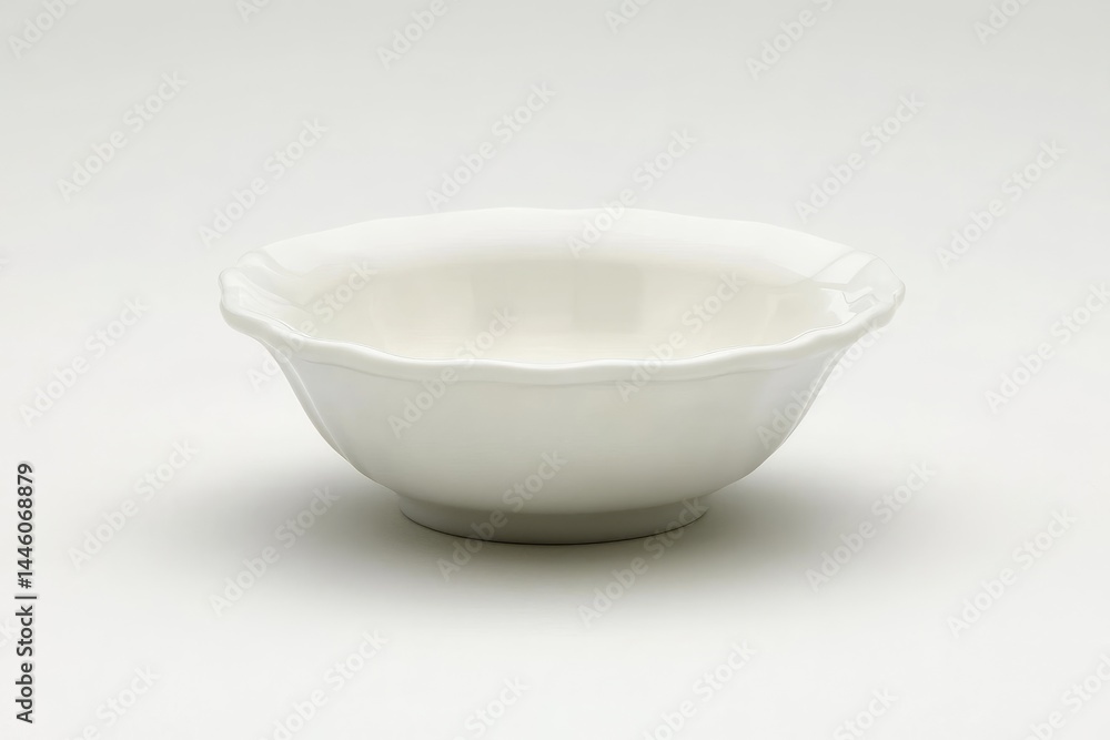 A Clean, Empty White Ceramic Bowl Resting on a Plain White Surface A Clean, Empty White Ceramic Bowl Resting on a Plain White Surface