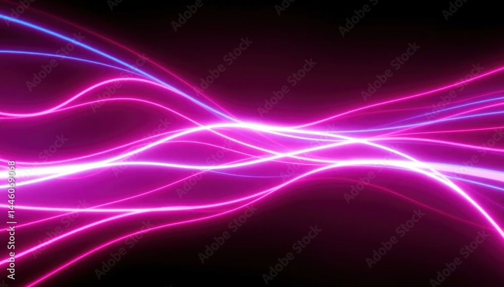 Dynamic Neon Illumination: Abstract Glowing Waves with Vibrant Fuchsia and Blue Hues on Black Dynamic Neon Illumination: Abstract Glowing Waves with Vibrant Fuchsia and Blue Hues on Black