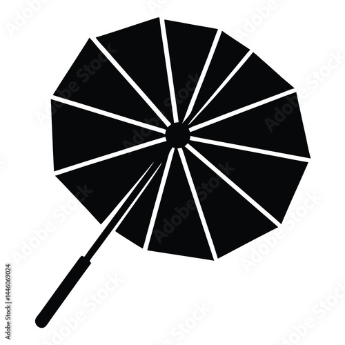 Simple black and white illustration of a stylish open umbrella