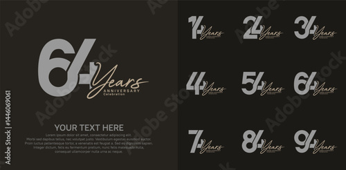 Anniversary logo set vector design, gray and brown color for celebration event